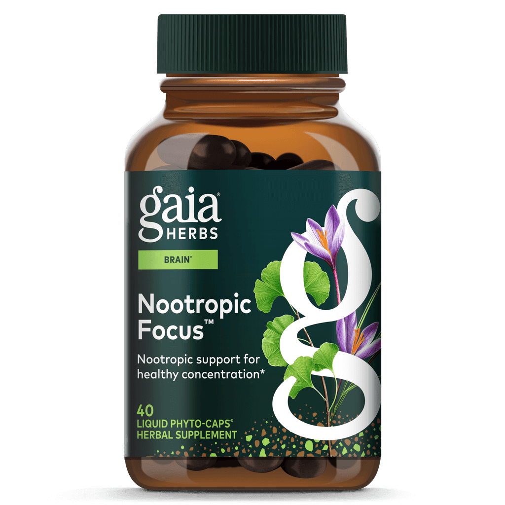 Gaia Herbs Nootropic Focus - Brain & Cognitive Support Supplement to Help Maintain Healthy Concentration* - with Saffron, Lemon Balm & Spearmint - 40 Liquid Phyto-Capsules (Up to 20-Day Supply)