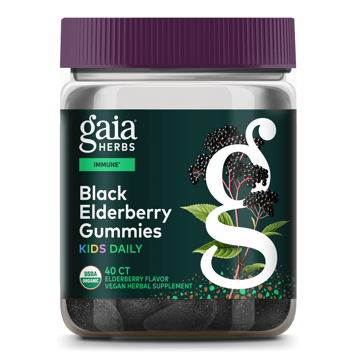 Gaia Herbs GaiaKids Black Elderberry Daily Gummies for Kids - Delicious Immune Support Supplement - Certified Organic Black Elderberries for Immune System Support - 40 Gummies (40-Day Supply)
