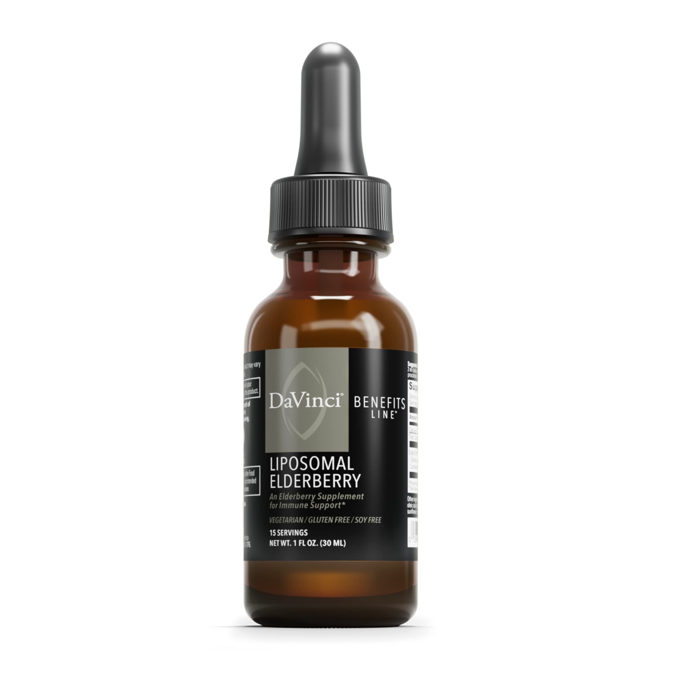 DAVINCI Labs Liposomal Elderberry - Immune Support Supplement for Healthy Lungs, Throat and Sinus* - with ElderCraft European Black Elderberry Extract - Gluten-Free - Vegetarian - 30 ml, 15 Servings