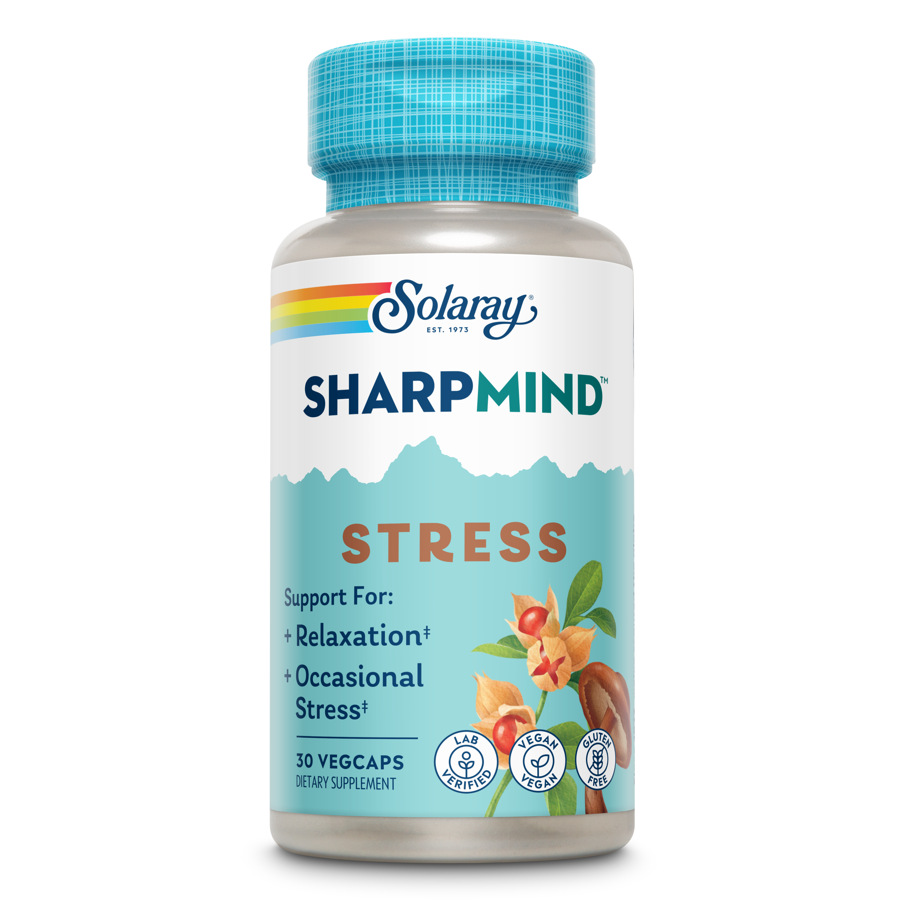 SOLARAY SharpMind Stress, Nootropic Mood Support Supplement for Relaxation and Occasional Stress Relief Support, Adaptogen with Ashwagandha, L Theanine, 60 Day Money Guarantee, 30 Serv 30 VegCaps