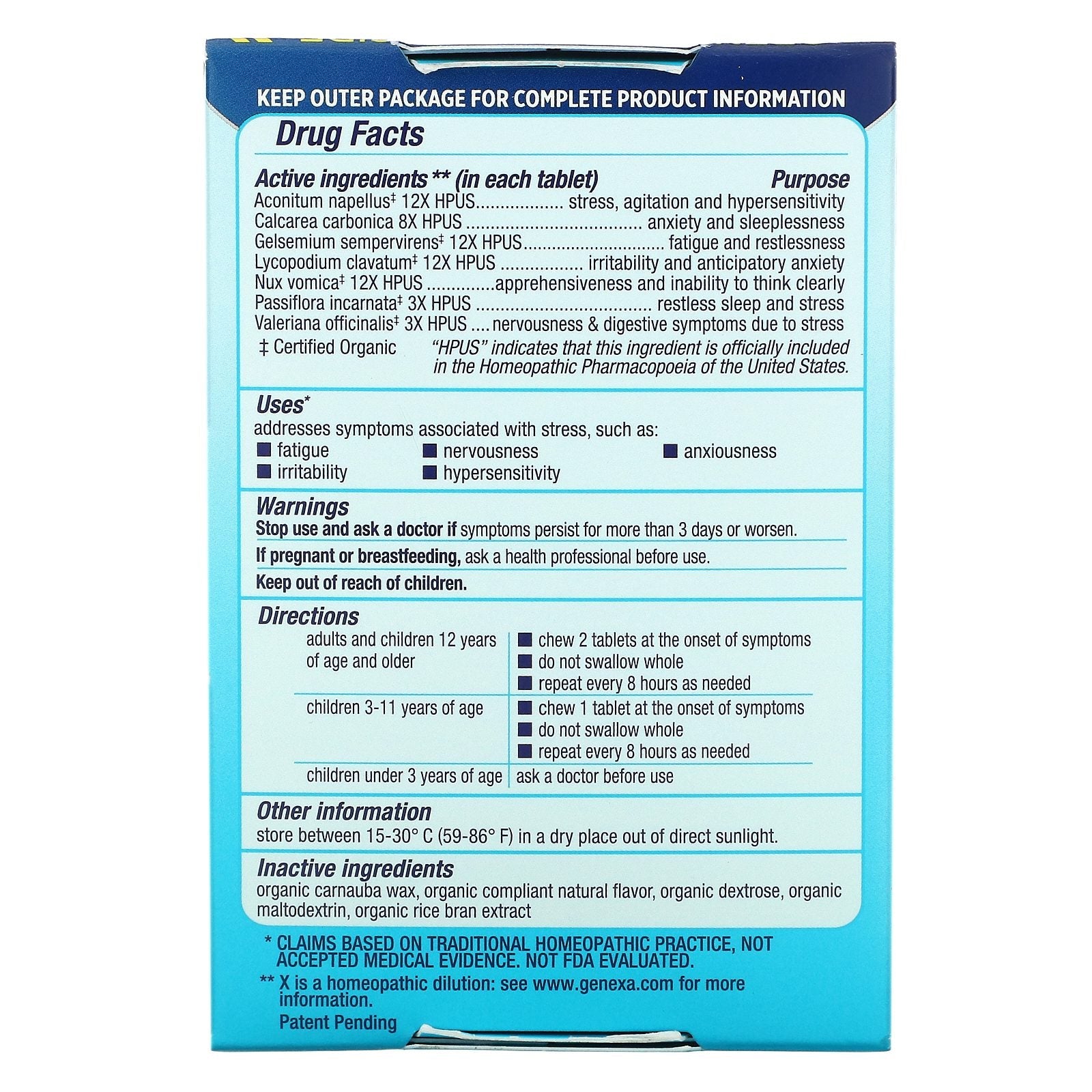 Genexa Stress Relief Vanilla Lavender Flavor 60 Chewable Tablets