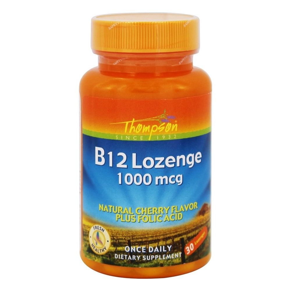 Thompson B 12 + Folic Acid Cherry Flavor 30 Lozenges    19142