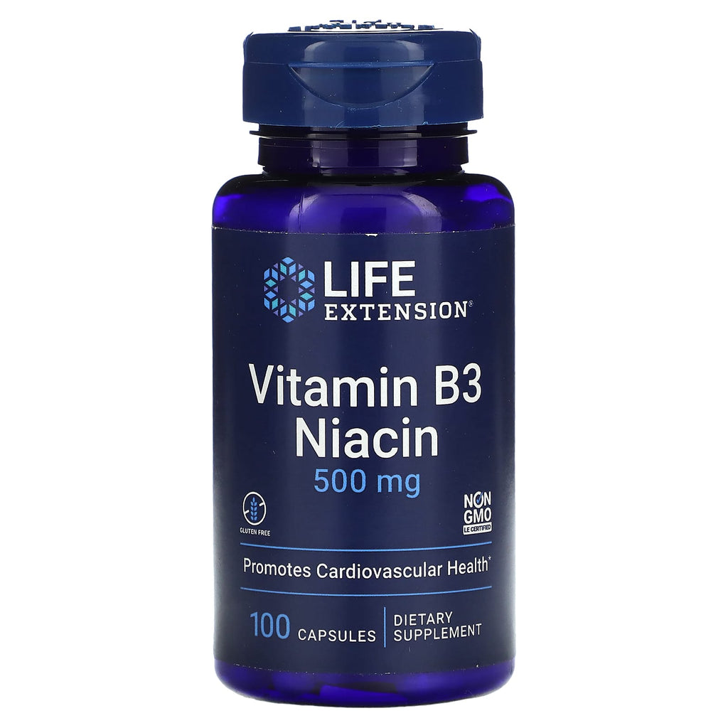 Life Extension Vitaamin B3 Niacin 500 mg 100 Capsules - 3 Pack
