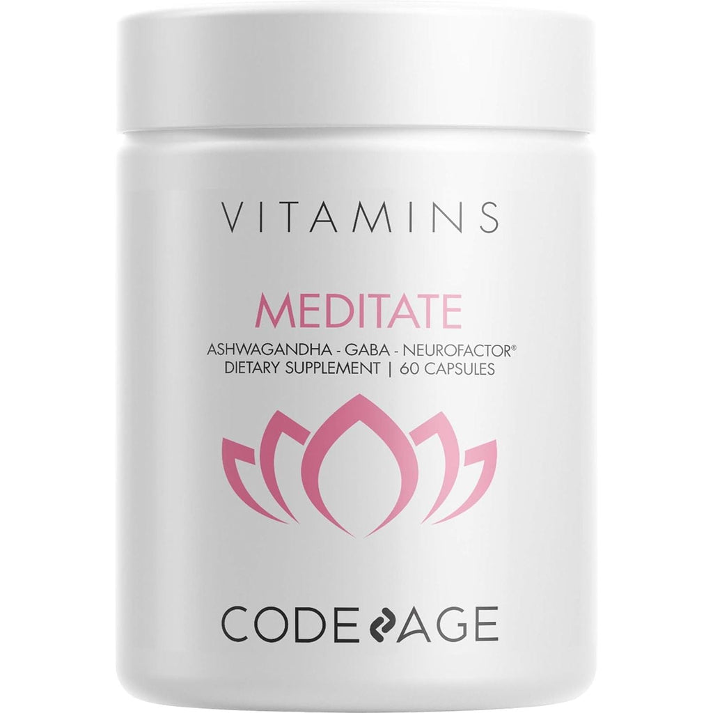 Codeage - Meditate Vitamins Brain Supplement - GABA, DHH-B, NeuroFactor, Ashwagandha - 60 Capsules