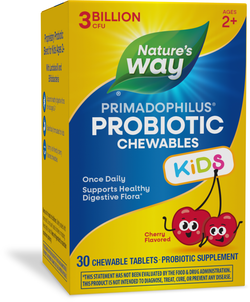 Nature's Way Primadophilus Kids Probiotic Cherry Flavor 30 Chewable Tablets - 2 Pack