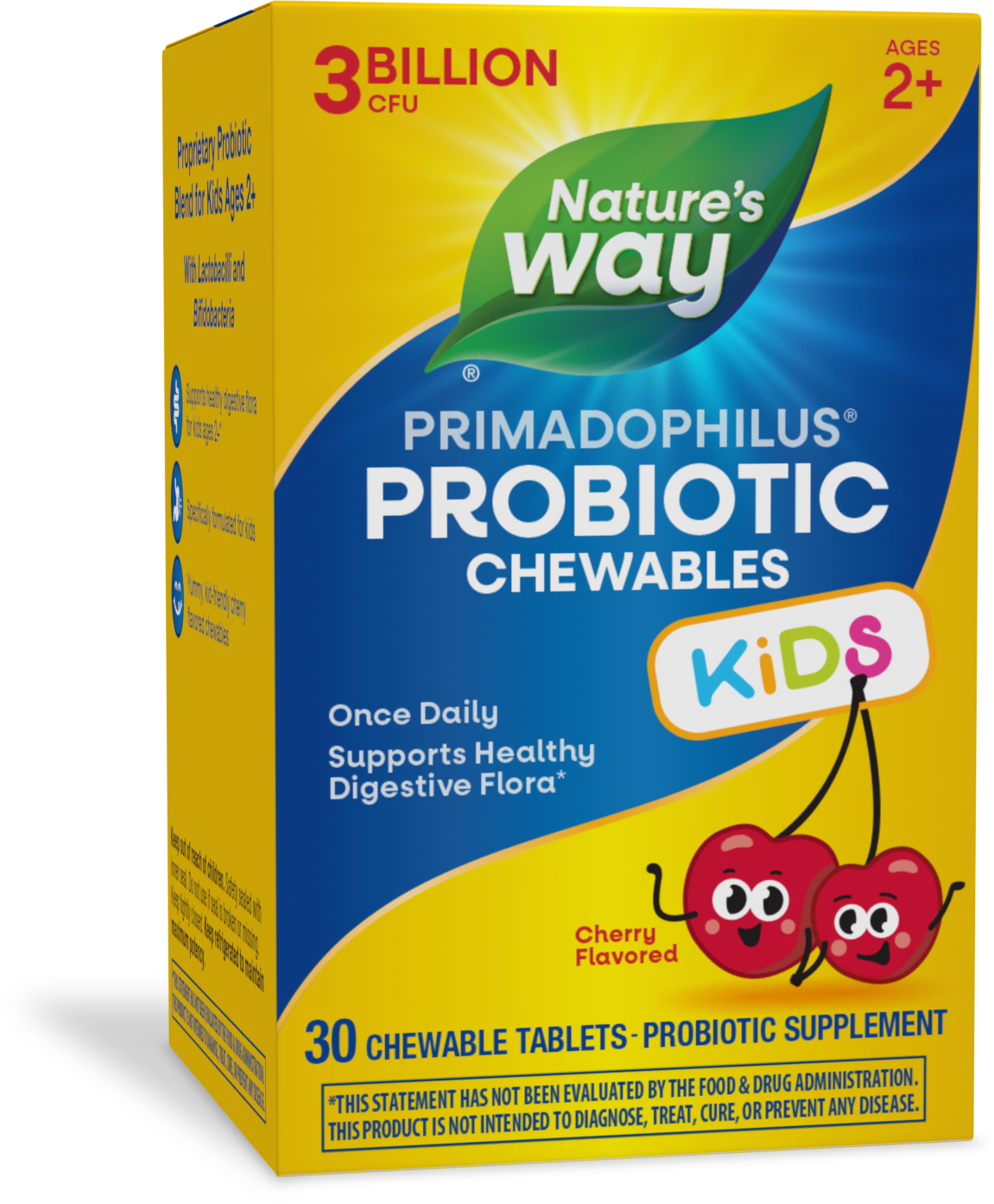 Nature's Way Primadophilus Kids Probiotic Cherry Flavor 30 Chewable Tablets - 2 Pack