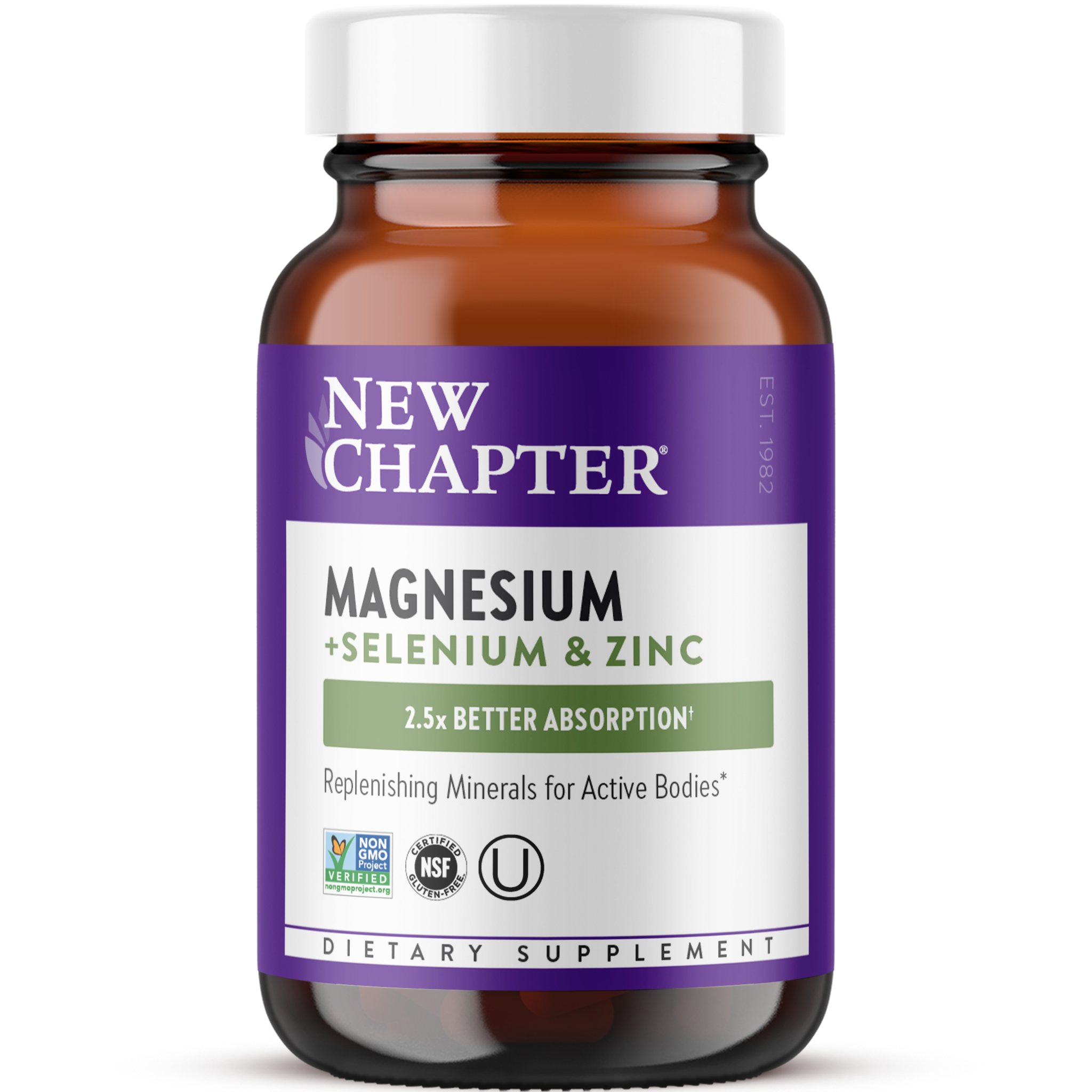 New Chapter Magnesium-Selenium-Zinc Supplement for Active Bodies, Bounce Back After Exercise with Muscle Support Minerals + Hydrating Electrolytes, 325 mg Magnesium in One-Daily Tablet, 30 Count