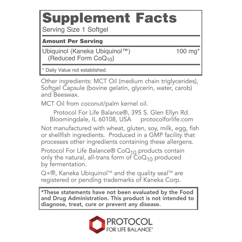 Protocol For Life Balance Ubiquinol 100 Mg 60 Softgels - P3142