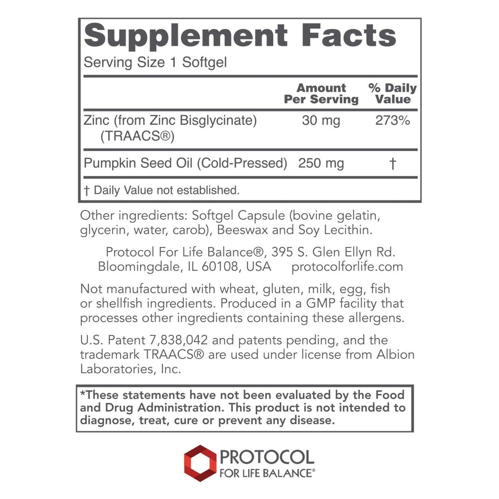 Protocol Zinc Glycinate 30mg - with Albion Traacs Zinc - Zinc Glycinate Supplement - Immune System Support* - Keto Friendly & Dairy Free - 120 Softgels