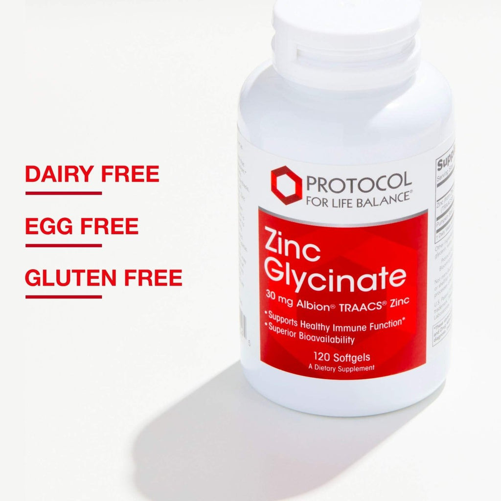 Protocol Zinc Glycinate 30mg - with Albion Traacs Zinc - Zinc Glycinate Supplement - Immune System Support* - Keto Friendly & Dairy Free - 120 Softgels