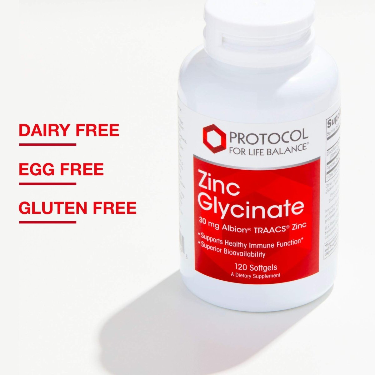 Protocol Zinc Glycinate 30mg - with Albion Traacs Zinc - Zinc Glycinate Supplement - Immune System Support* - Keto Friendly & Dairy Free - 120 Softgels