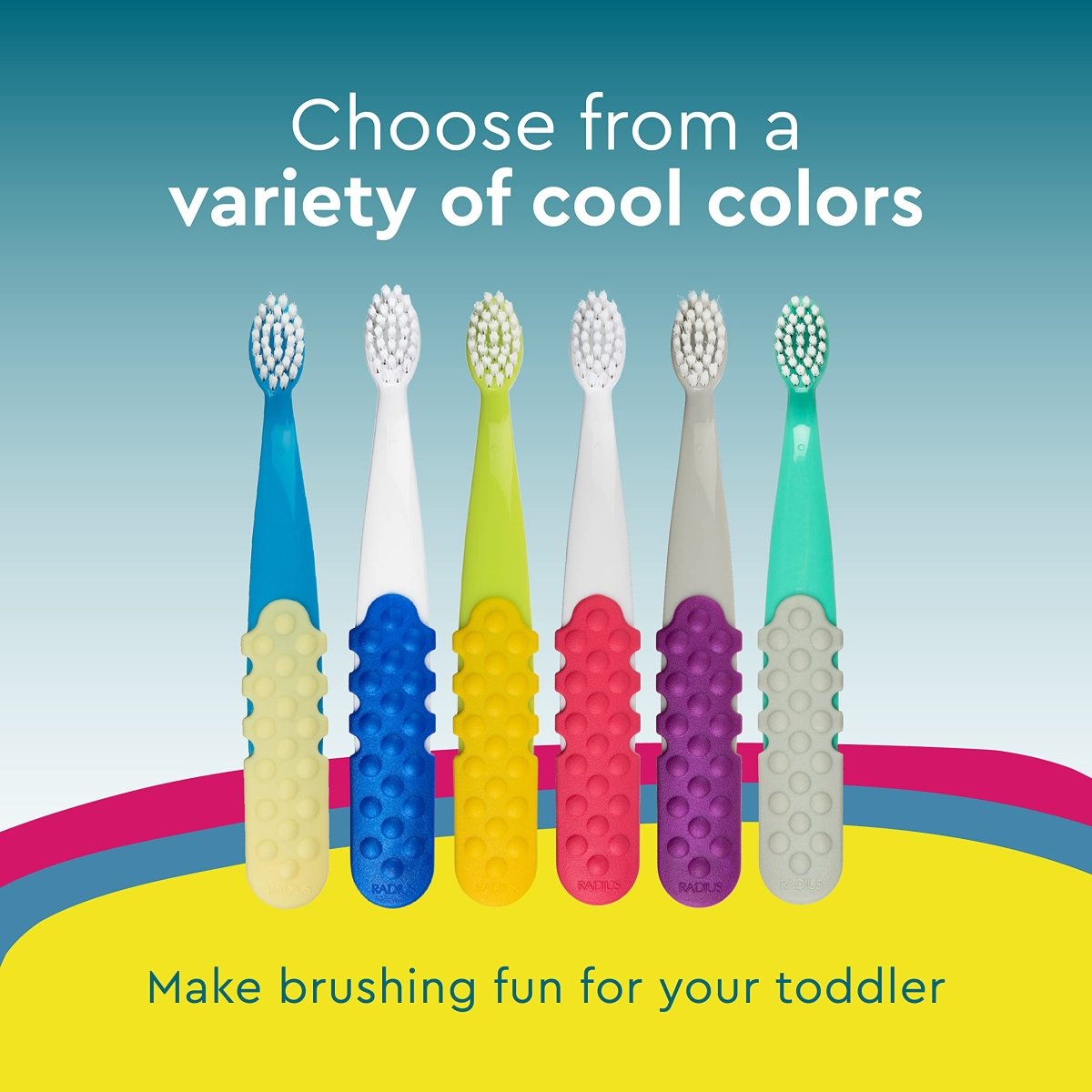 RADIUS Totz Plus Brush Kids Toothbrush Silky Soft BPA Free ADA Accepted Designed for Delicate Teeth & Gums for Children 3 Years & Up - Bluewhite/GreenYellow/Blueblue - Pack of 3