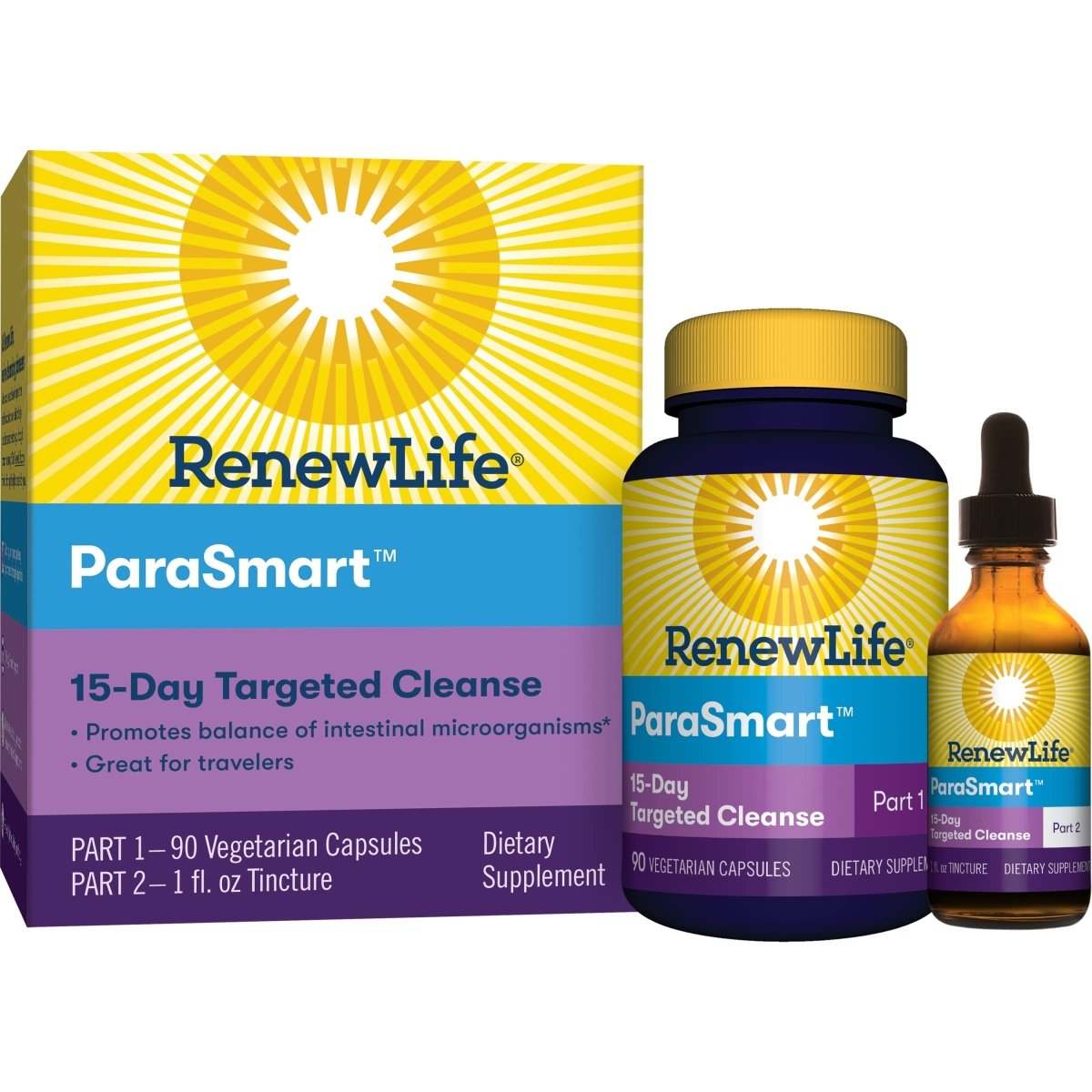 Renew Life Adult Cleanse - Microbial Cleanse & Detox , Supports Balance of Intestinal Microorganisms- 2-Part 15-Day Program, Gluten, Dairy & Soy Free, Vegetarian, 90 Capsules & 1 Fl. Oz. Tincture