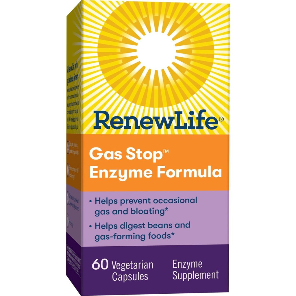 Renew Life Adult Plant-Based Enzyme Supplement, Fennel Seed Helps Relax Digestive Tract, Gas Stop Enzyme Formula, Dairy Free, Vegetarian, 60 Capsules