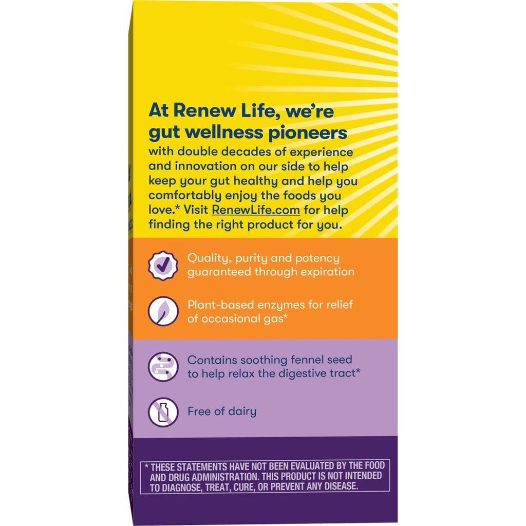 Renew Life Adult Plant-Based Enzyme Supplement, Fennel Seed Helps Relax Digestive Tract, Gas Stop Enzyme Formula, Dairy Free, Vegetarian, 60 Capsules