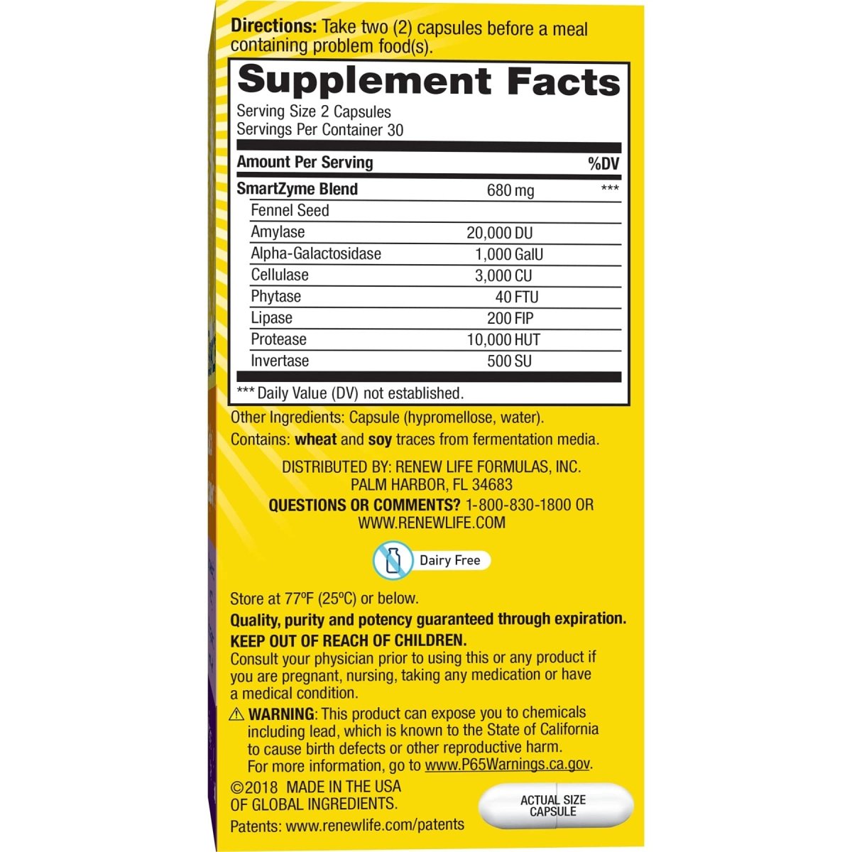 Renew Life Adult Plant-Based Enzyme Supplement, Fennel Seed Helps Relax Digestive Tract, Gas Stop Enzyme Formula, Dairy Free, Vegetarian, 60 Capsules