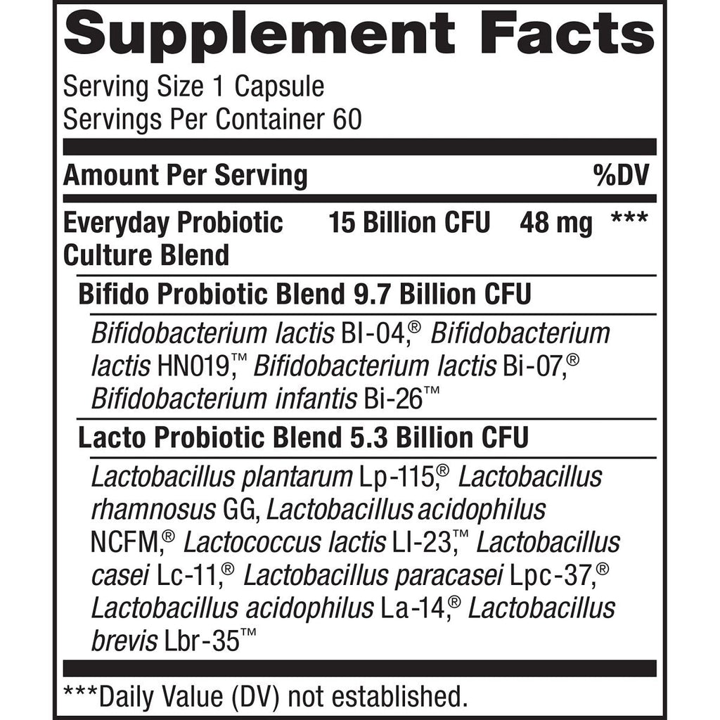 Renew Life Adult Probiotics, 15 Billion CFU Guaranteed, Everyday Probiotic Supplement for Digestive & Immune Health, Shelf Stable, Gluten Dairy & Soy Free, 60 Capsules