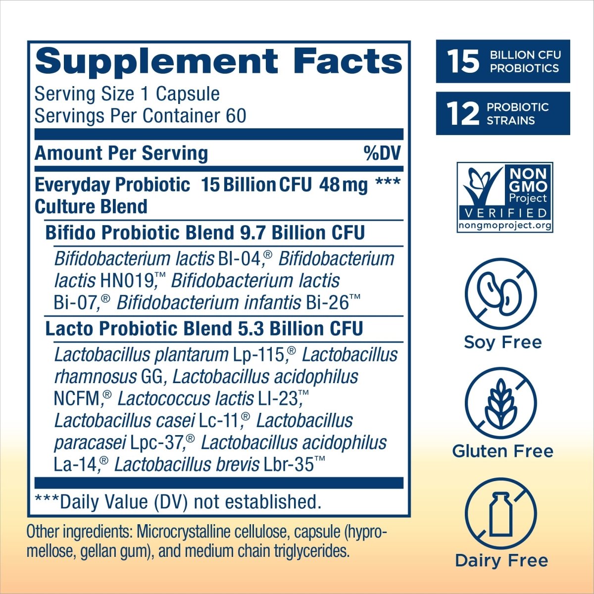 Renew Life Adult Probiotics, 15 Billion CFU Guaranteed, Everyday Probiotic Supplement for Digestive & Immune Health, Shelf Stable, Gluten Dairy & Soy Free, 60 Capsules