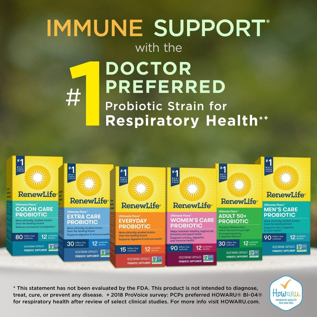 Renew Life Adult Probiotics, 50 Billion CFU Guaranteed, Extra Care Go-Pack, Probiotic Supplement for Digestive & Immune Health, Shelf Stable, Gluten Dairy & Soy Free, 30 Capsules