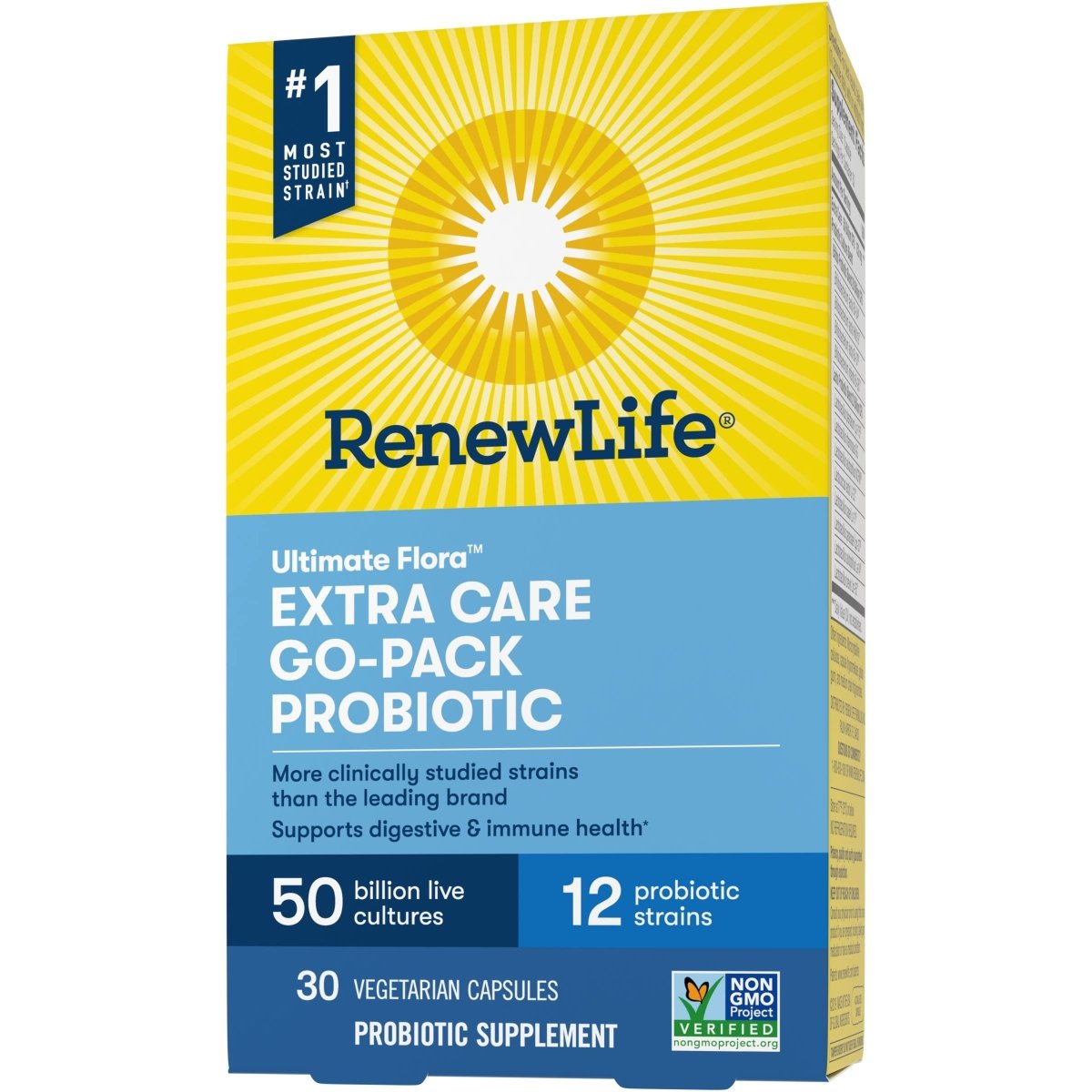 Renew Life Adult Probiotics, 50 Billion CFU Guaranteed, Extra Care Go-Pack, Probiotic Supplement for Digestive & Immune Health, Shelf Stable, Gluten Dairy & Soy Free, 30 Capsules