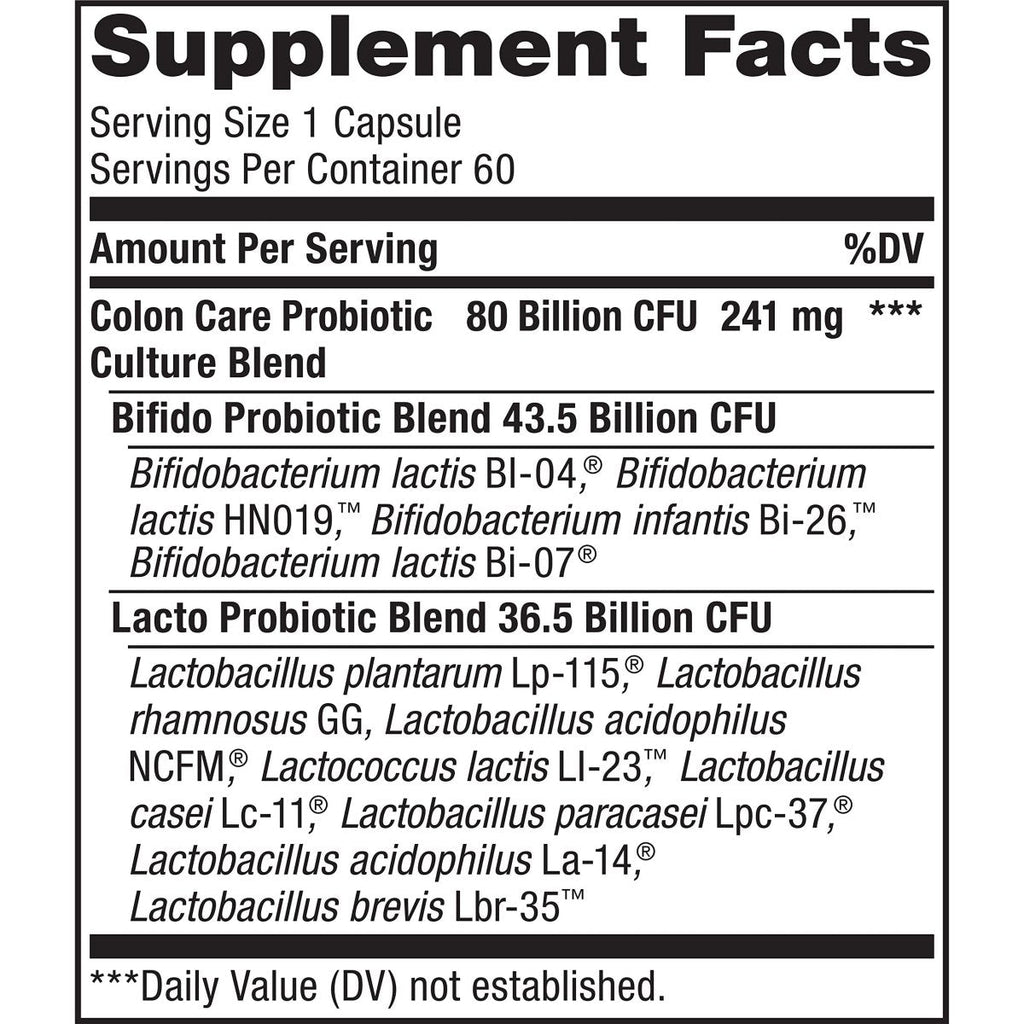 Renew Life Adult Probiotics, 80 Billion CFU Guaranteed, Colon Care Probiotic Supplement for Digestive, Immune, Shelf Stable, Gluten Dairy & Soy Free, 60 Capsules