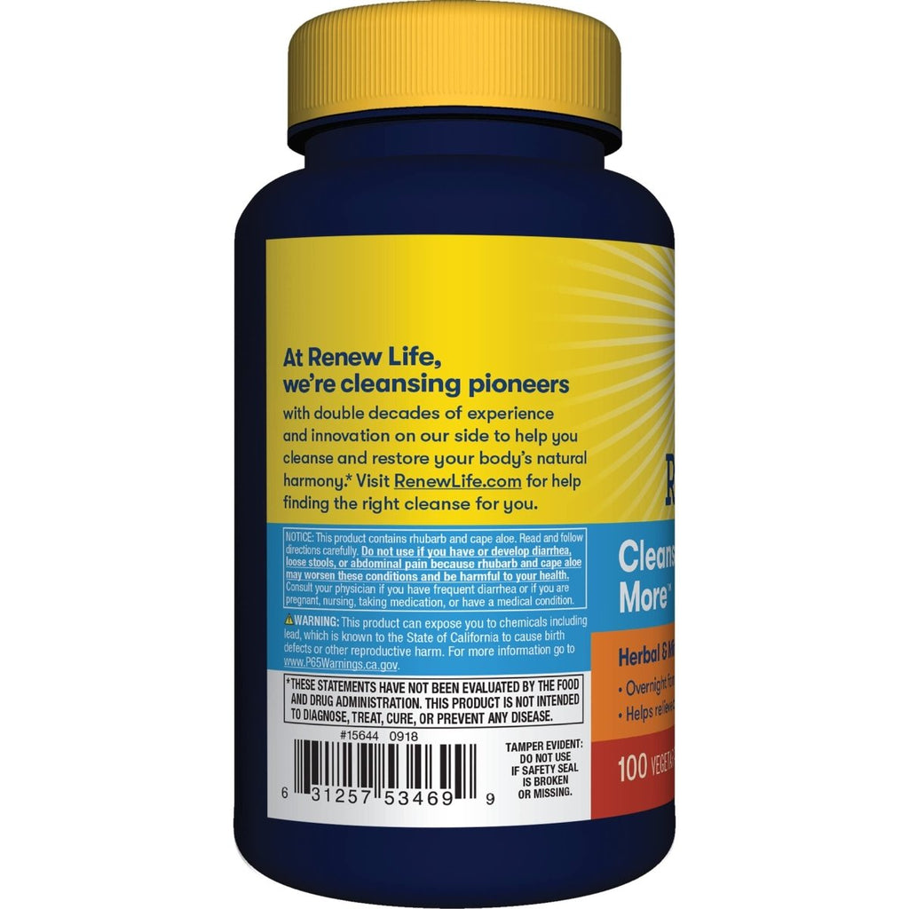 Renew Life Detox Cleanse More - Relieve Bloating and Restore Regularity - Overnight Constipation Relief - Soy, Dairy & Gluten Free - 100 Capsules