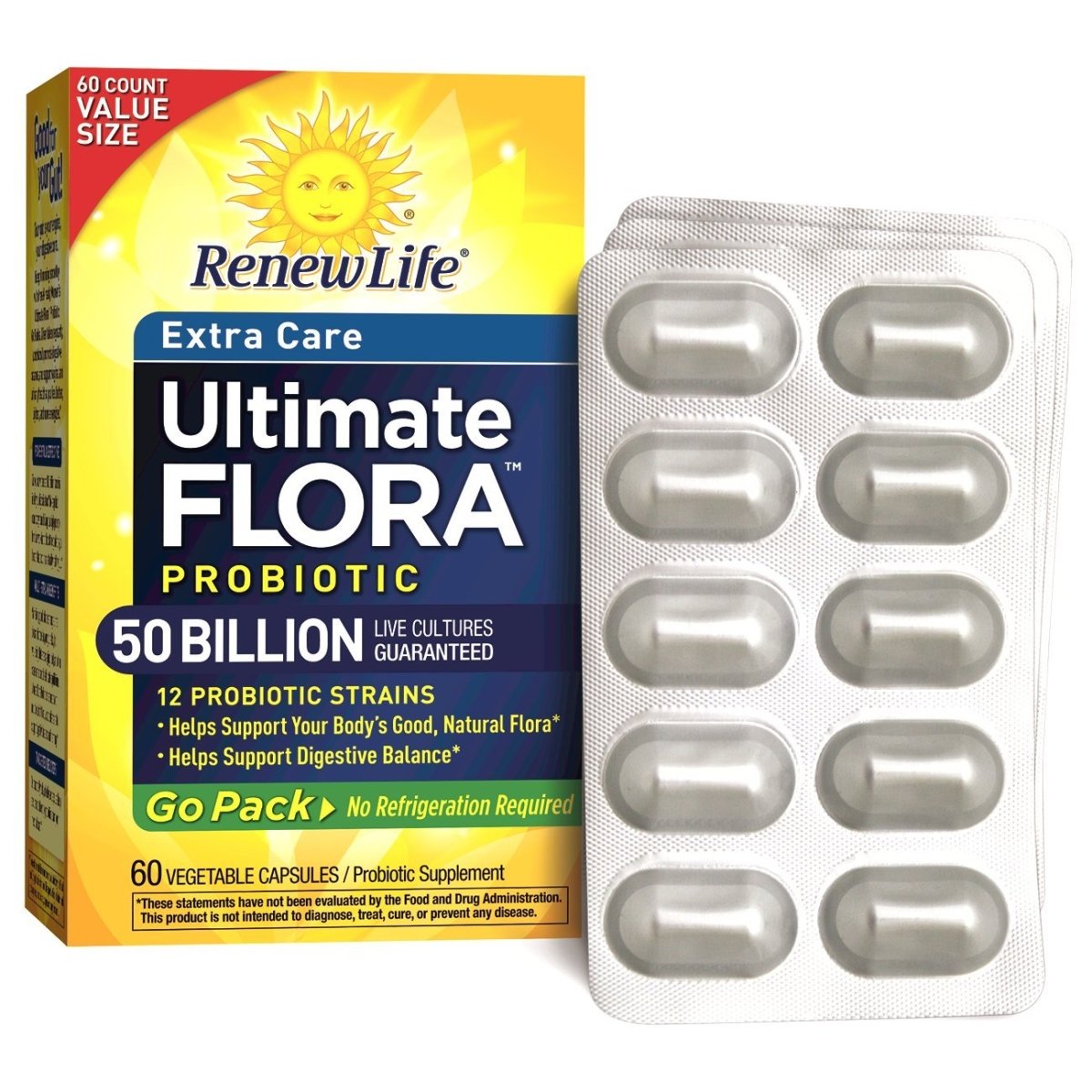 Renew Life Extra Care Ultimate Flora Probiotic 50 Billion Go Pack, 60 CT