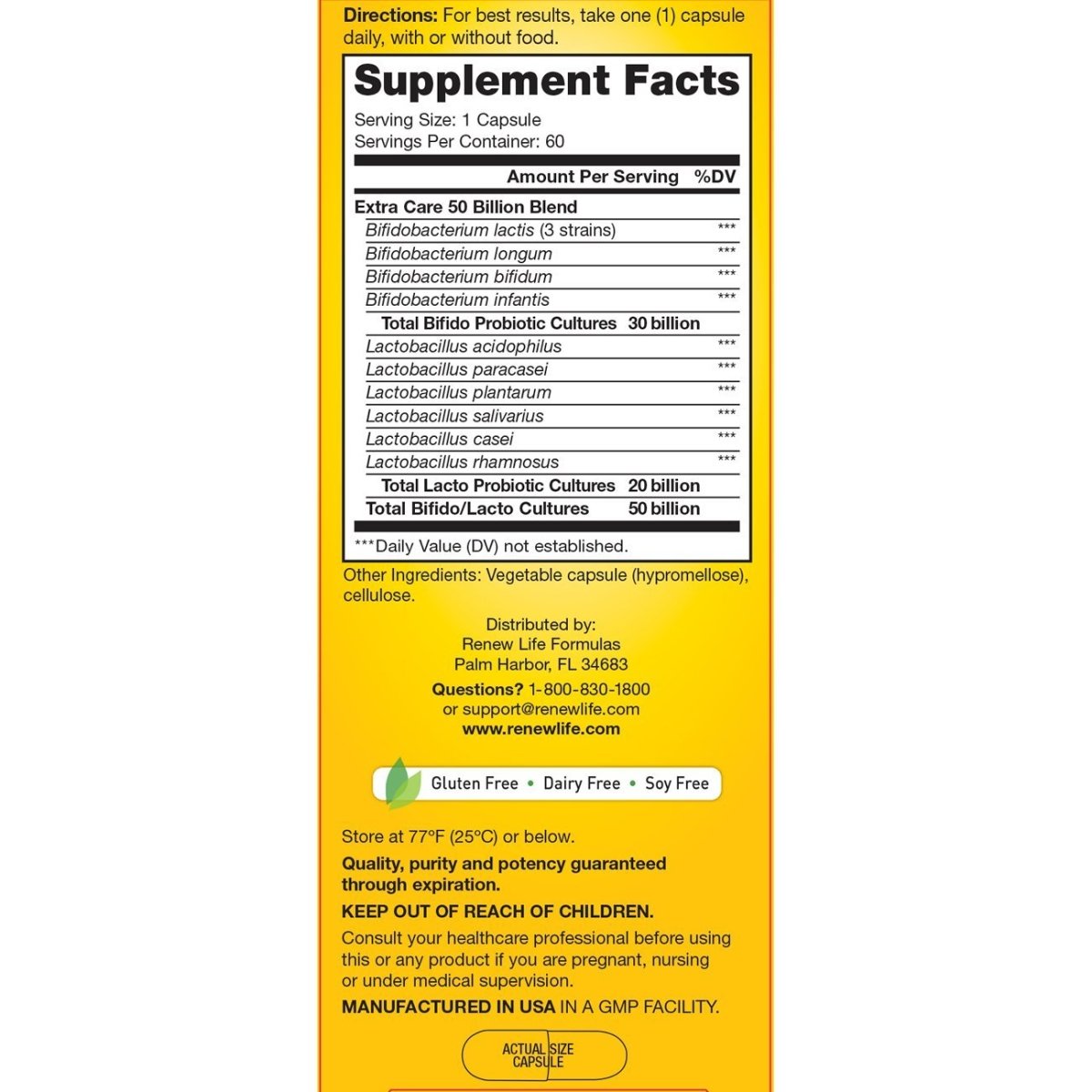 Renew Life Extra Care Ultimate Flora Probiotic 50 Billion Go Pack, 60 CT