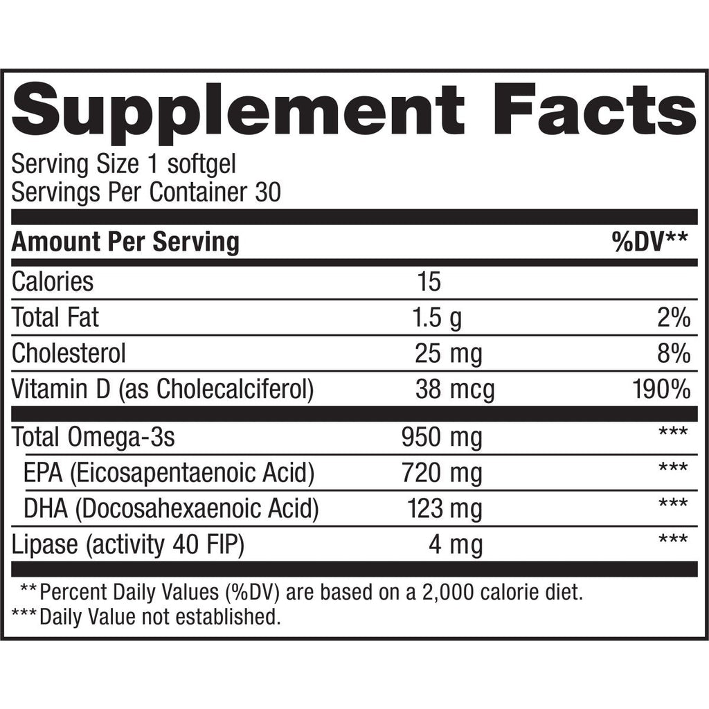 Renew Life Fish Oil, Norwegian Gold Omega-3 Supplement ? 950mg Critical Omega-3 Fish Oil Supplement, Dairy & Gluten Free, Supports Healthy Heart & Brain Function, Burp-Free - 30 Soft Gel Capsules