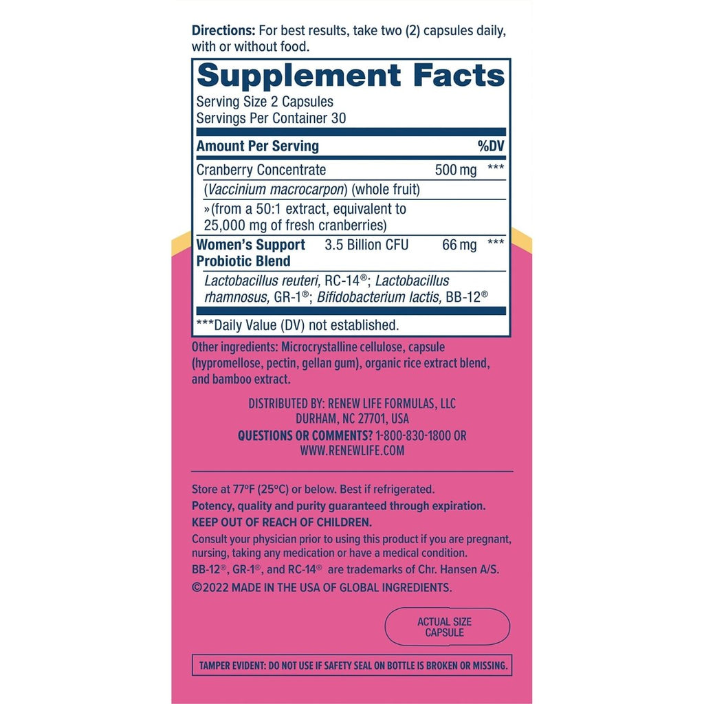 Renew Life Probiotics for Women, 3.5 Billion CFU, Probiotic Supplement for Digestive, Vaginal & Immune Health, Soy, Dairy & Gluten Free, Vaginal & Urinary Complete, Cranberry, 60 Capsules