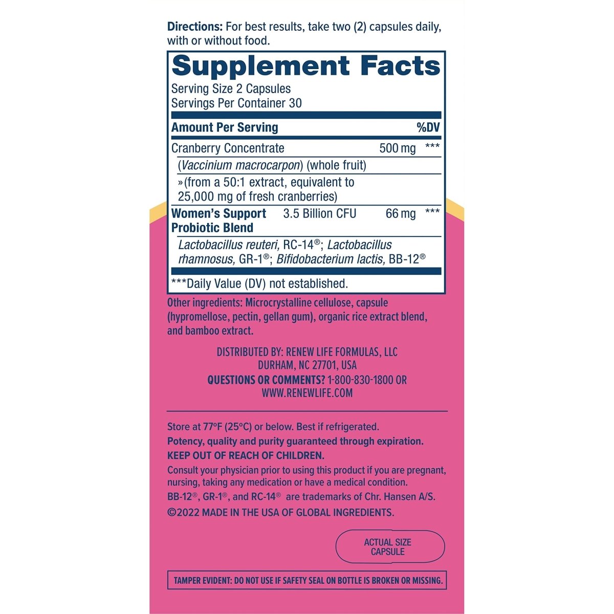 Renew Life Probiotics for Women, 3.5 Billion CFU, Probiotic Supplement for Digestive, Vaginal & Immune Health, Soy, Dairy & Gluten Free, Vaginal & Urinary Complete, Cranberry, 60 Capsules