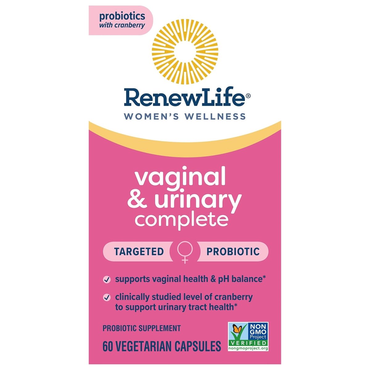 Renew Life Probiotics for Women, 3.5 Billion CFU, Probiotic Supplement for Digestive, Vaginal & Immune Health, Soy, Dairy & Gluten Free, Vaginal & Urinary Complete, Cranberry, 60 Capsules
