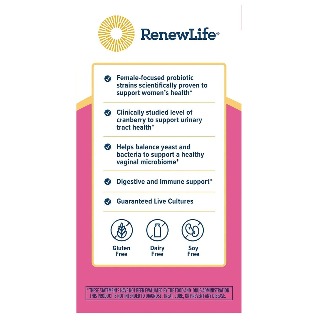 Renew Life Probiotics for Women, 3.5 Billion CFU, Probiotic Supplement for Digestive, Vaginal & Immune Health, Soy, Dairy & Gluten Free, Vaginal & Urinary Complete, Cranberry, 60 Capsules