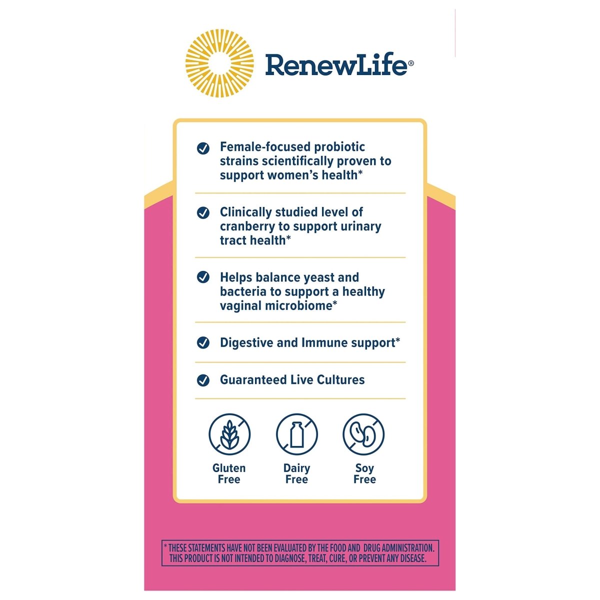 Renew Life Probiotics for Women, 3.5 Billion CFU, Probiotic Supplement for Digestive, Vaginal & Immune Health, Soy, Dairy & Gluten Free, Vaginal & Urinary Complete, Cranberry, 60 Capsules