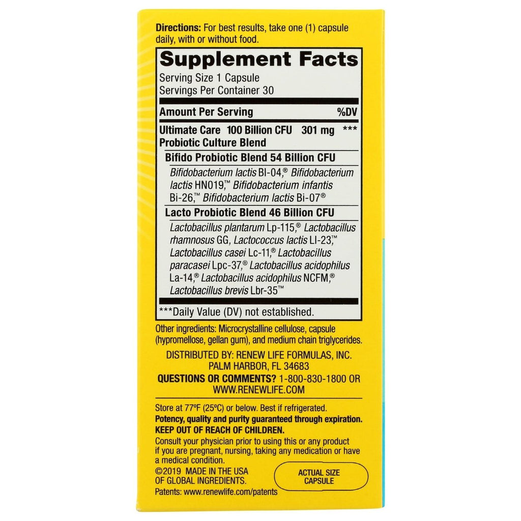 Renew Life, Ultimate Flora Care Probiotic 100 Billion, 30 Count