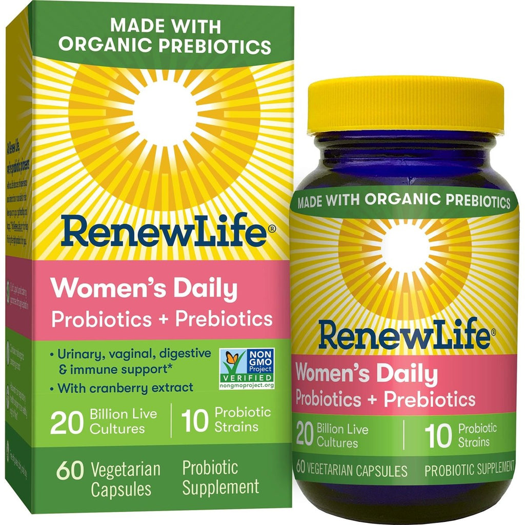 Renew Life Women's Daily Probiotic + Prebiotics - Digestive & Immune Support Supplement - 60 Capsules