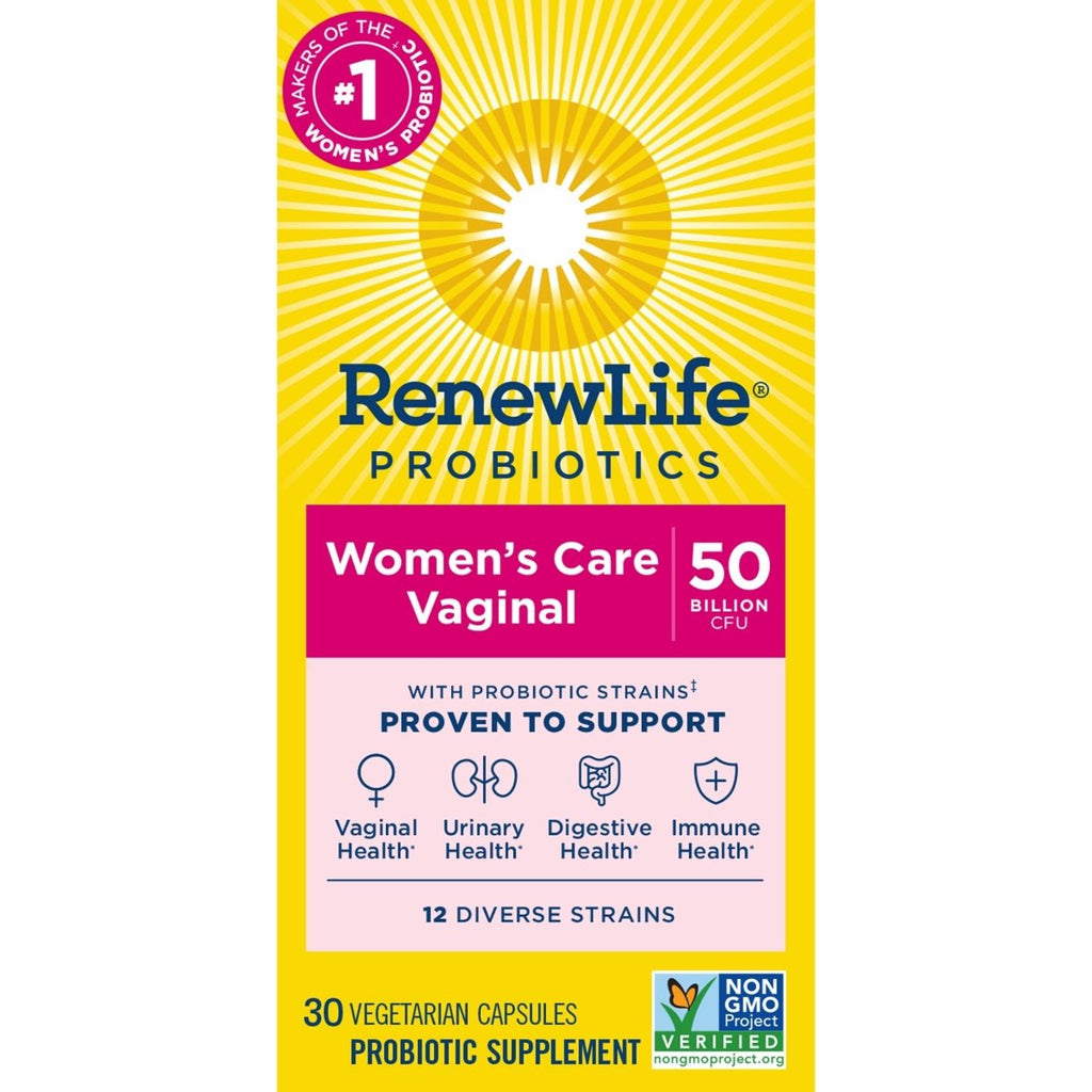 Renew Life Womens Wellness, Womens Care Probiotic, 4-in-1: Vaginal, Urinary, Digestive and Immune Support, 50 Billion CFU Per Capsule Guaranteed, 12 Strains; Shelf-Stable Probiotic, 30 ct.*