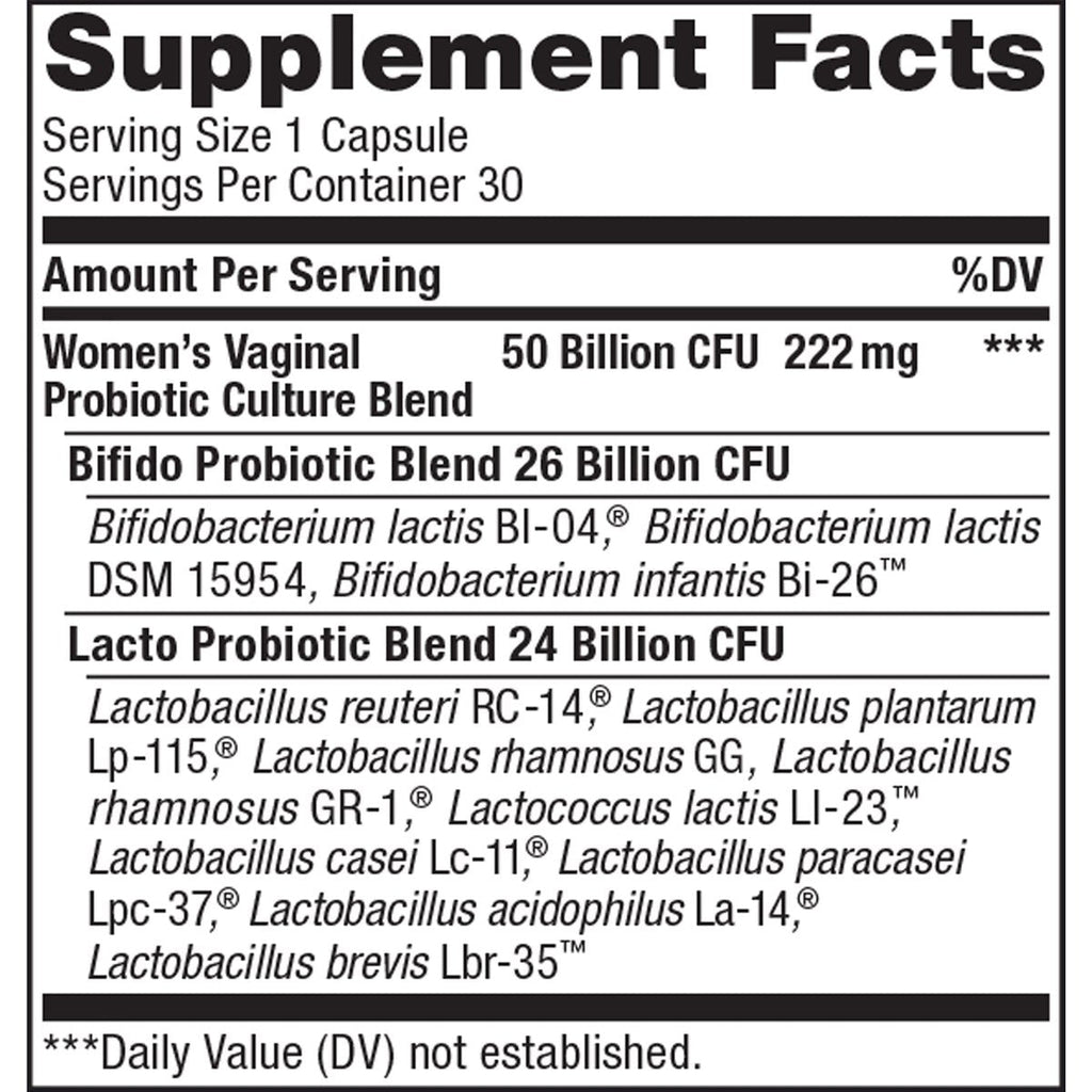 Renew Life Womens Wellness, Womens Care Probiotic, 4-in-1: Vaginal, Urinary, Digestive and Immune Support, 50 Billion CFU Per Capsule Guaranteed, 12 Strains; Shelf-Stable Probiotic, 30 ct.*