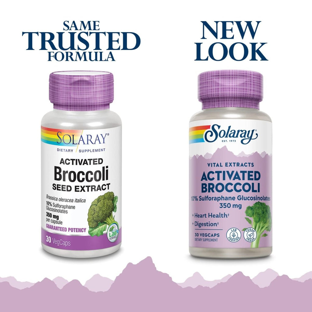 SOLARAY Activated Broccoli Seed Extract 350 mg, 10% Sulforaphane Glucosinolates for Antioxidant Support, Heart Health and Digestive Support, Vegan and Lab Verified, 30 Servings, 30 VegCaps