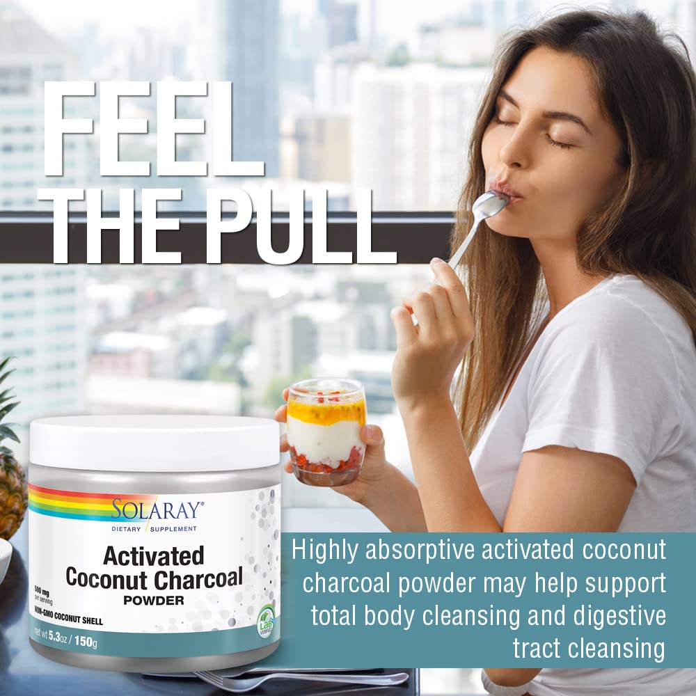 SOLARAY Activated Coconut Charcoal Powder - Support Healthy Cleansing & Digestive Tract in 500 mg, 300 Servings