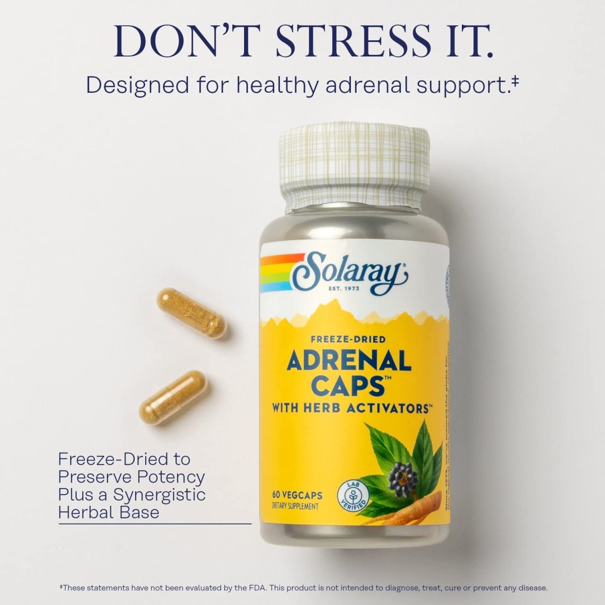 SOLARAY Adrenal Caps Freeze Dried, Veg Cap (Btl-Plastic) 170mg 60ct