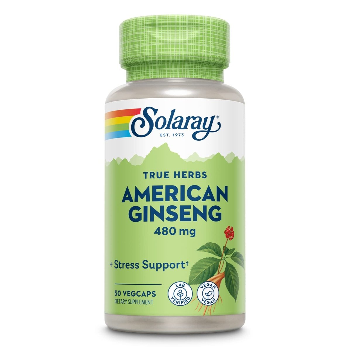 SOLARAY American Ginseng 480 mg | Adaptogenic Herb | Healthy Stress, Energy & Physical Endurance Support | 50 VegCaps