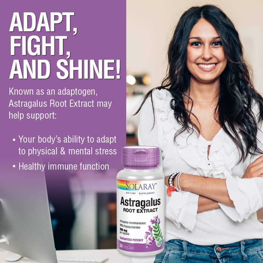 SOLARAY Astragalus Root Extract 200 mg | Adaptogenic & Healthy Immune Function & Stress Support | Non-GMO | 30 VegCaps