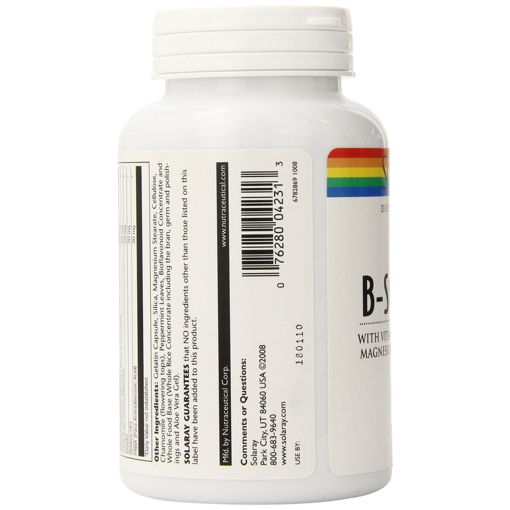 Solaray B-Stress PM Supplement | Comprehensive B-Vitamin Complex with Relaxation Support | 120 Capsules  04231