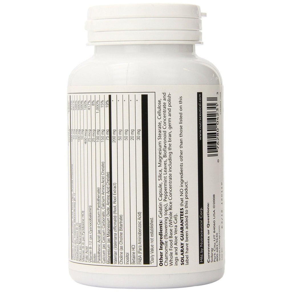 Solaray B-Stress PM Supplement | Comprehensive B-Vitamin Complex with Relaxation Support | 120 Capsules  04231