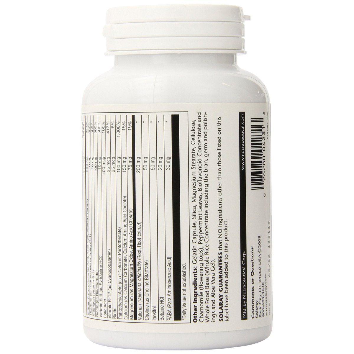 Solaray B-Stress PM Supplement | Comprehensive B-Vitamin Complex with Relaxation Support | 120 Capsules  04231