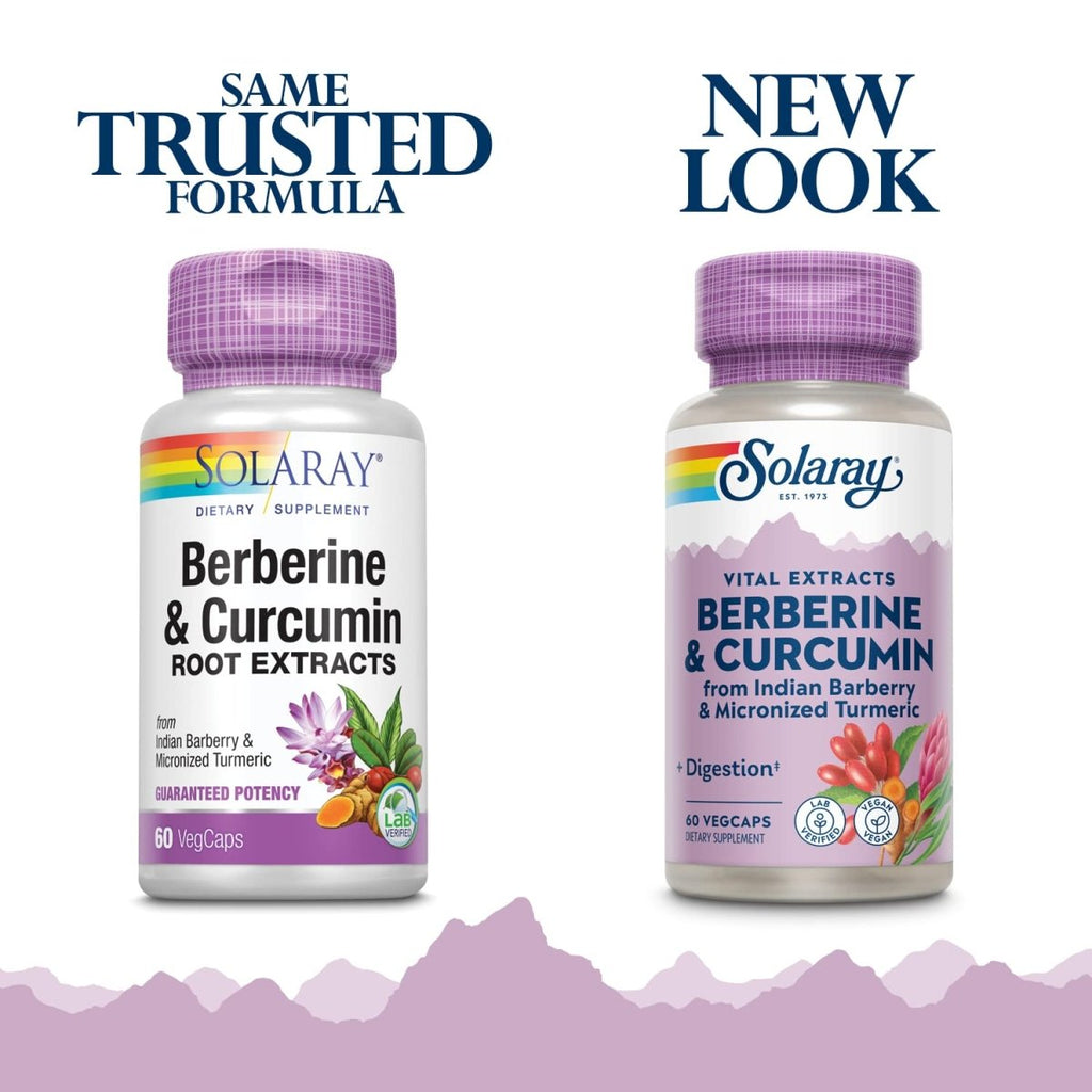 Solaray Berberine & Curcumin Root Extracts - Digestive, Cardiovascular & Metabolic Function Support - 60 VegCaps