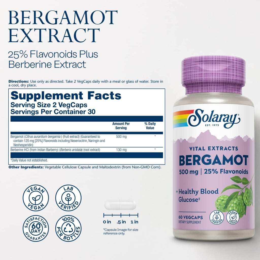 Solaray Bergamot Advanced Formula - Cardiovascular Support Fruit Extract - 60 Veg Capsules