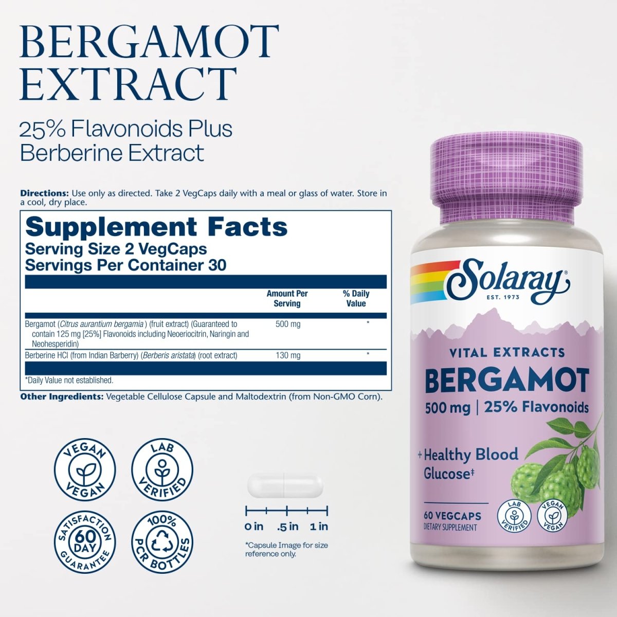 Solaray Bergamot Advanced Formula - Cardiovascular Support Fruit Extract - 60 Veg Capsules