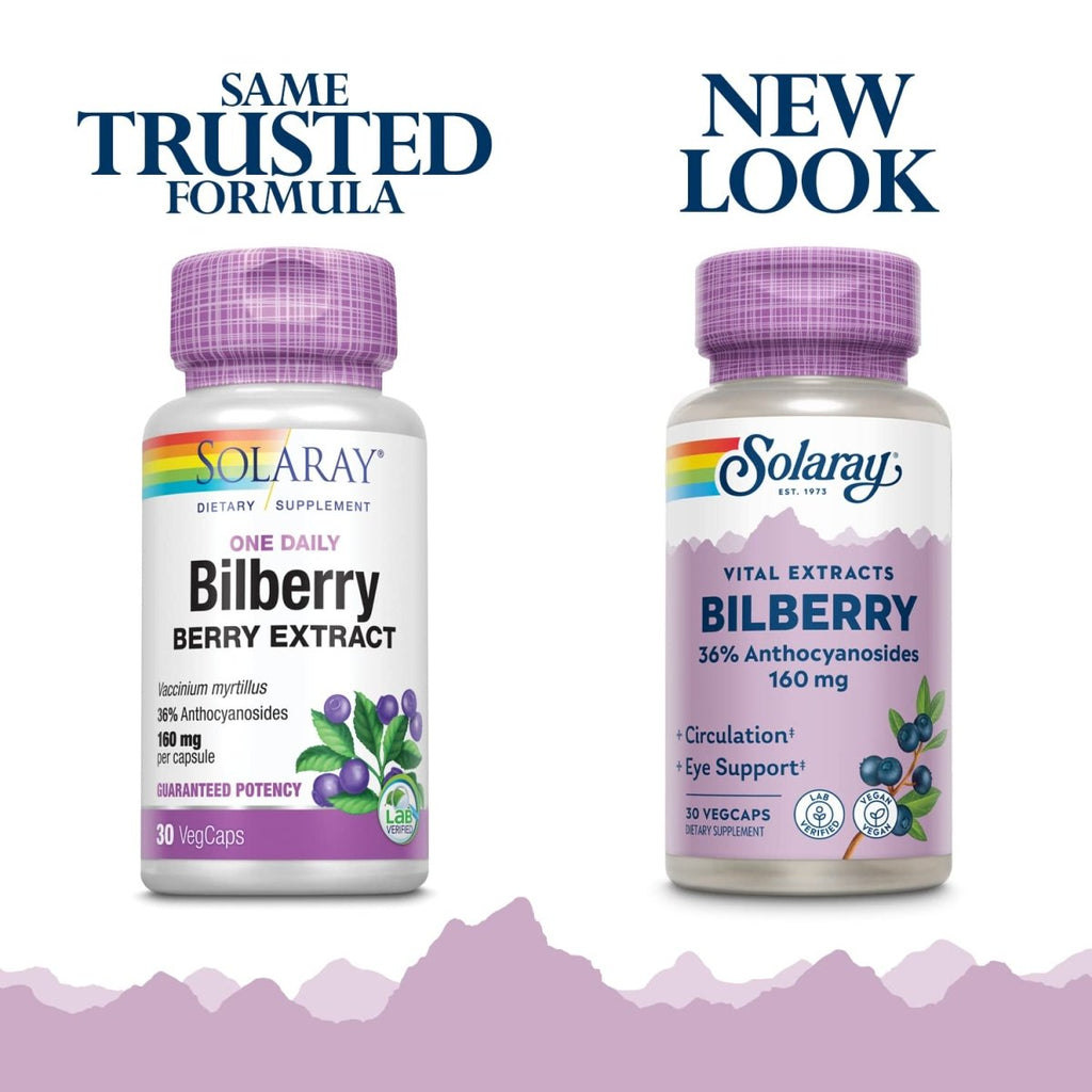 SOLARAY Bilberry Extract 160 mg VegCaps | Eye Health & Circulation Support | 36% Anthocyanosides with Blueberry | Vegan | 30 Count